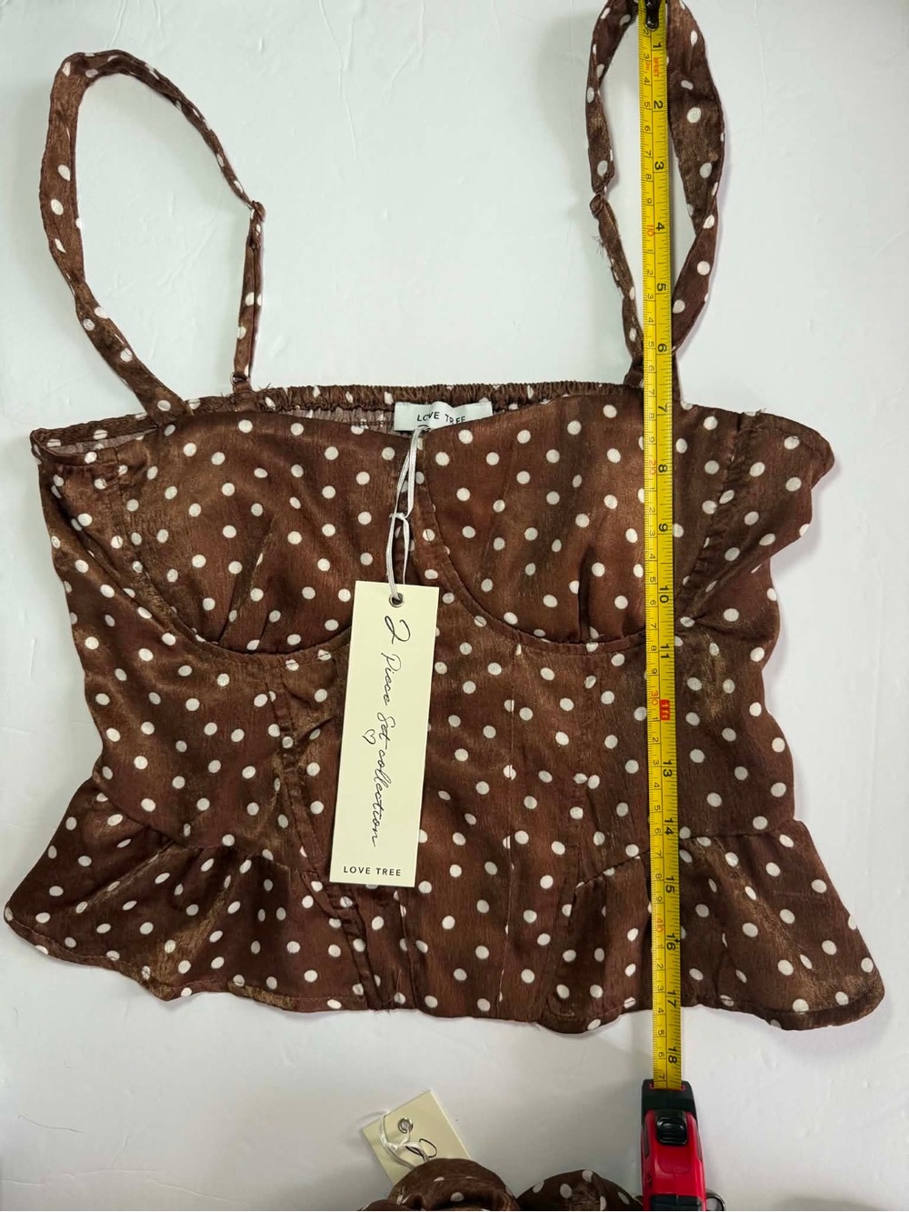 Brown Polka Dot Satin Corset Style Crop Top & Maxi Skirt Matching Set - Size S - Picture 5 of 10